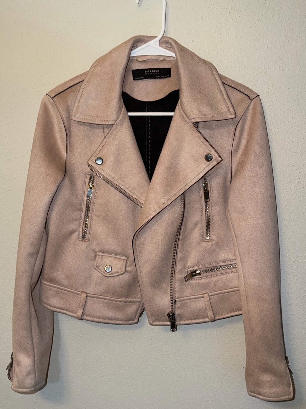 Zara light pink faux suede moto jacket